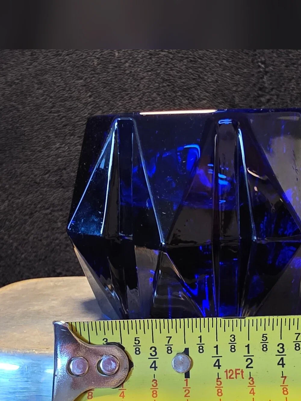 Vintage Cobalt Blue Faceted Glass Votive Candle Holders Set of 2
